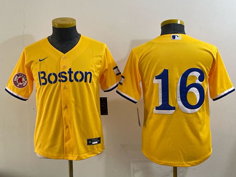 Youth 2025 Boston Red Sox #16 No Name Yellow Nike MLB Jersey 03